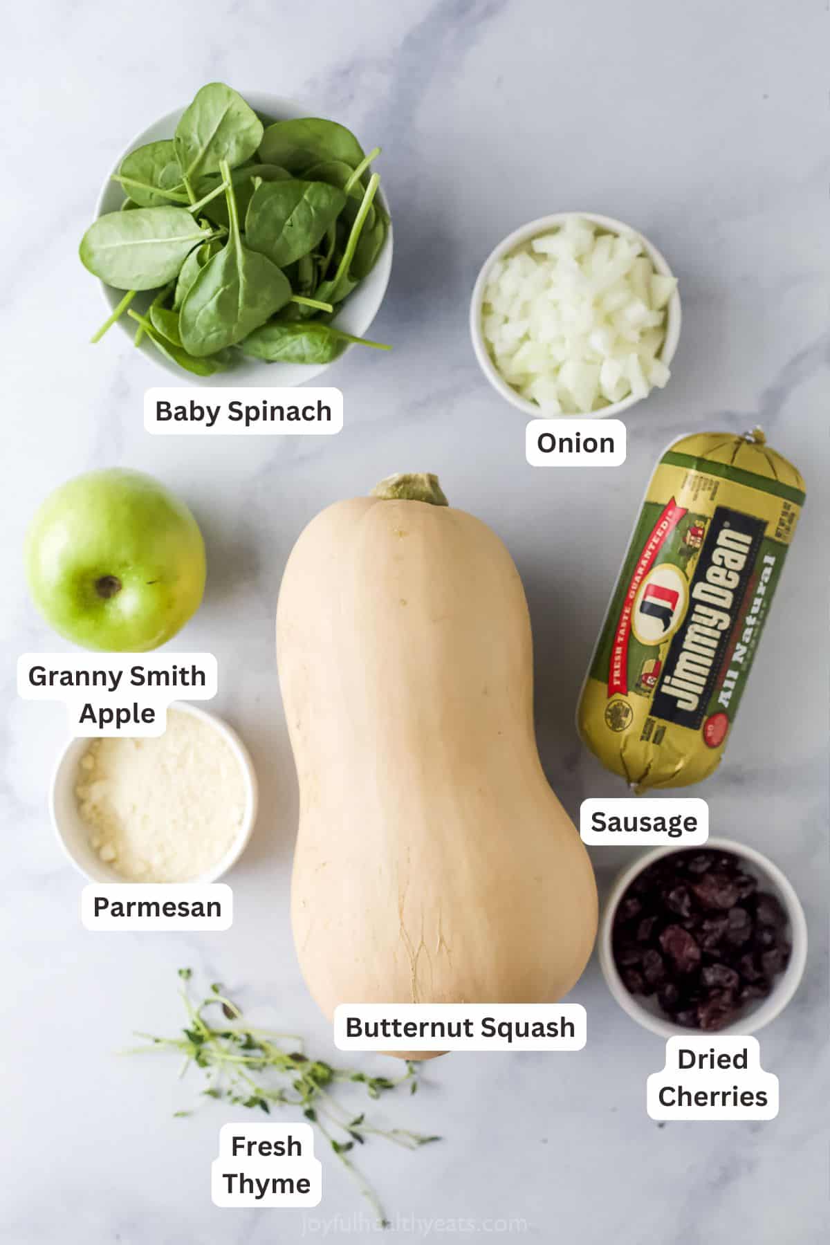 Ingredients for making stuffed butternut squash. 