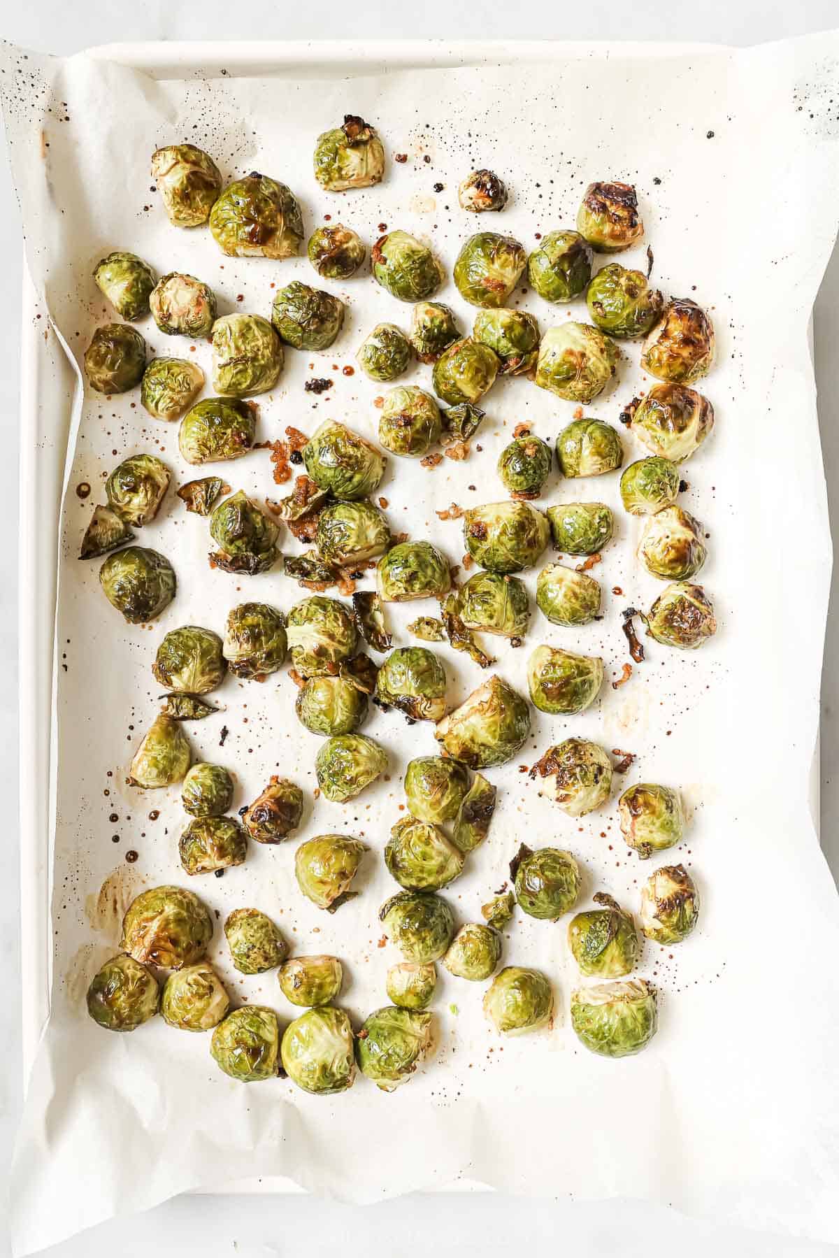 Sheet pan with honey balsamic Brussels sprouts