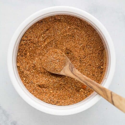 Spoonful of Buffalo chicken spice rub in bowl