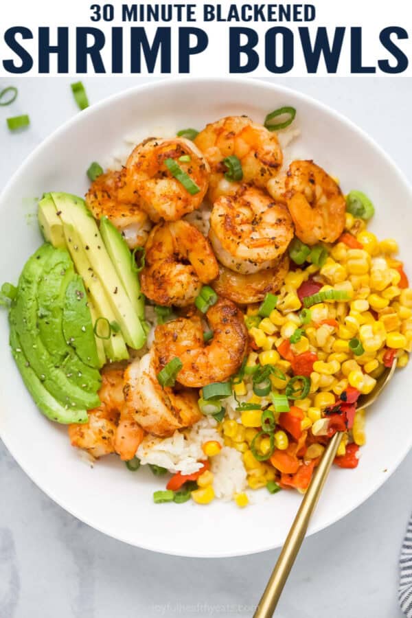 pinterest image for Blackened Shrimp Bowls