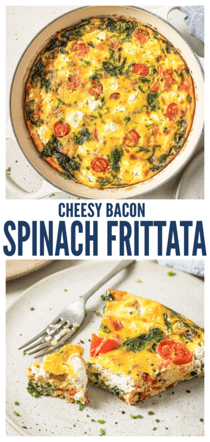 pinterest image for Cheesy Bacon Spinach Frittata