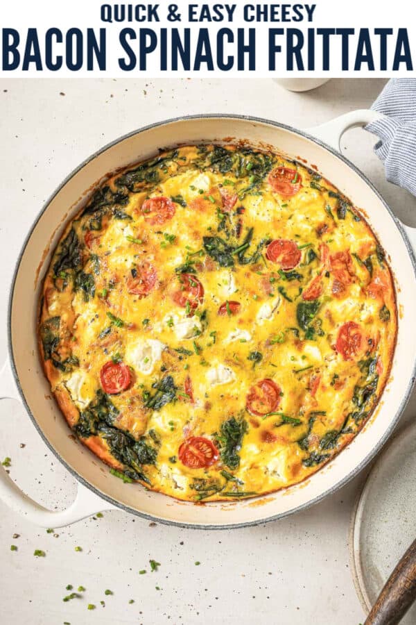 pinterest image for Cheesy Bacon Spinach Frittata