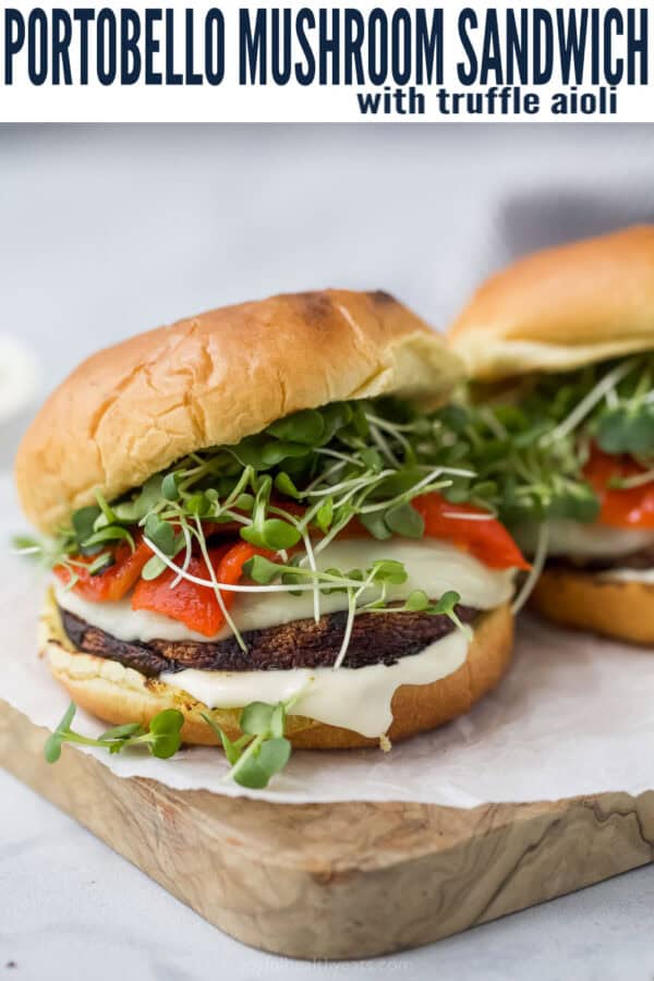 pinterest image for Grilled Portobello Mushroom Sandwich