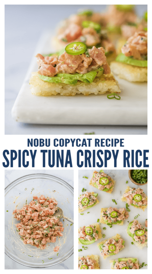 pinterest image for Spicy Tuna Crispy Rice Bites